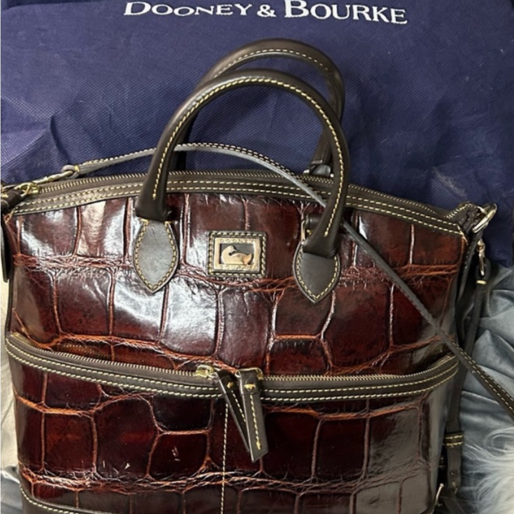 Euc Vintage Dooney & Bourke Croc Leather Satchel Shoulder Bag Crossbody Strap